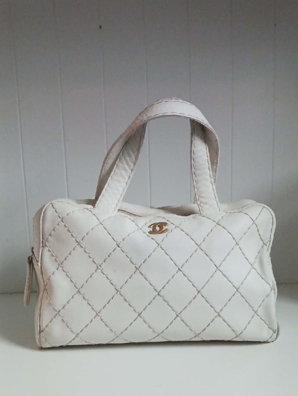 CHANEL VTG WHITE WILD STICH AS IS BAG.